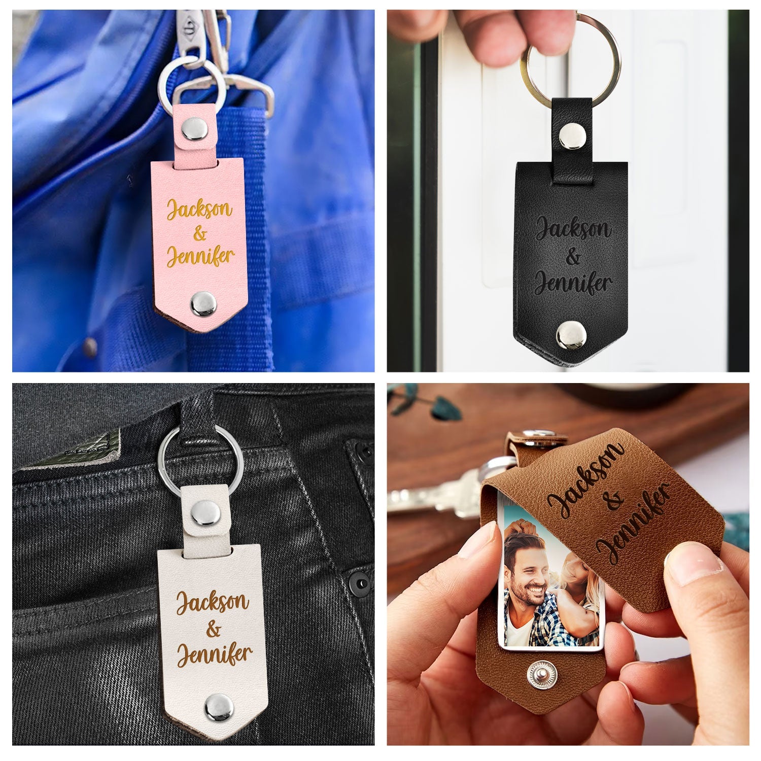 Custom Photo God Blessed The Broken Road - Loving, Anniversary Gift For Couple, Spouse, Husband, Wife - Personalized Leather Photo Keychain-ilovevango