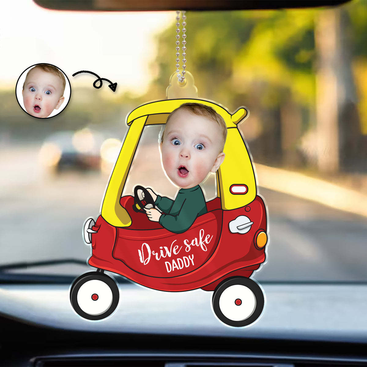 Custom Photo Drive Safe Daddy - Birthday, Loving Gift For Dad, Father, Papa, Grandpa - Personalized Acrylic Car Hanger-ilovevango