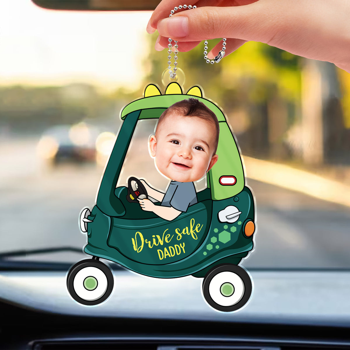 Custom Photo Drive Safe Daddy - Birthday, Loving Gift For Dad, Father, Papa, Grandpa - Personalized Acrylic Car Hanger-ilovevango