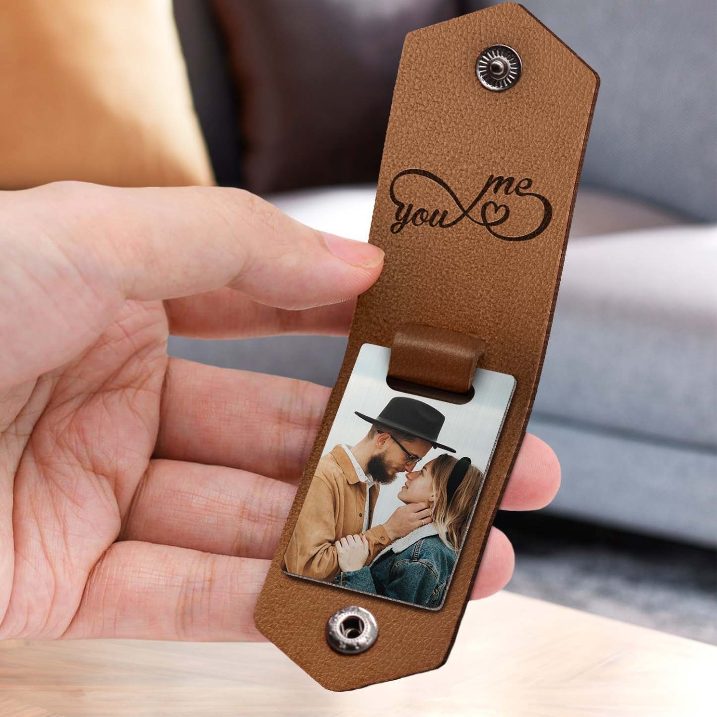 Custom Photo In Case You Need A Little Reminder - Gift For Couples, Husband, Wife - Personalized Leather Photo Keychain-ilovevango