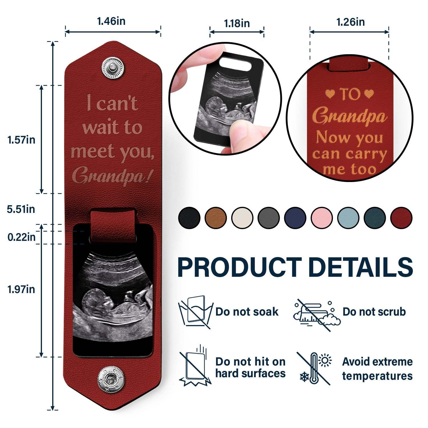 Custom Photo Daddy I Can't Wait To Meet You - Personalized Leather Photo Keychain-ilovevango