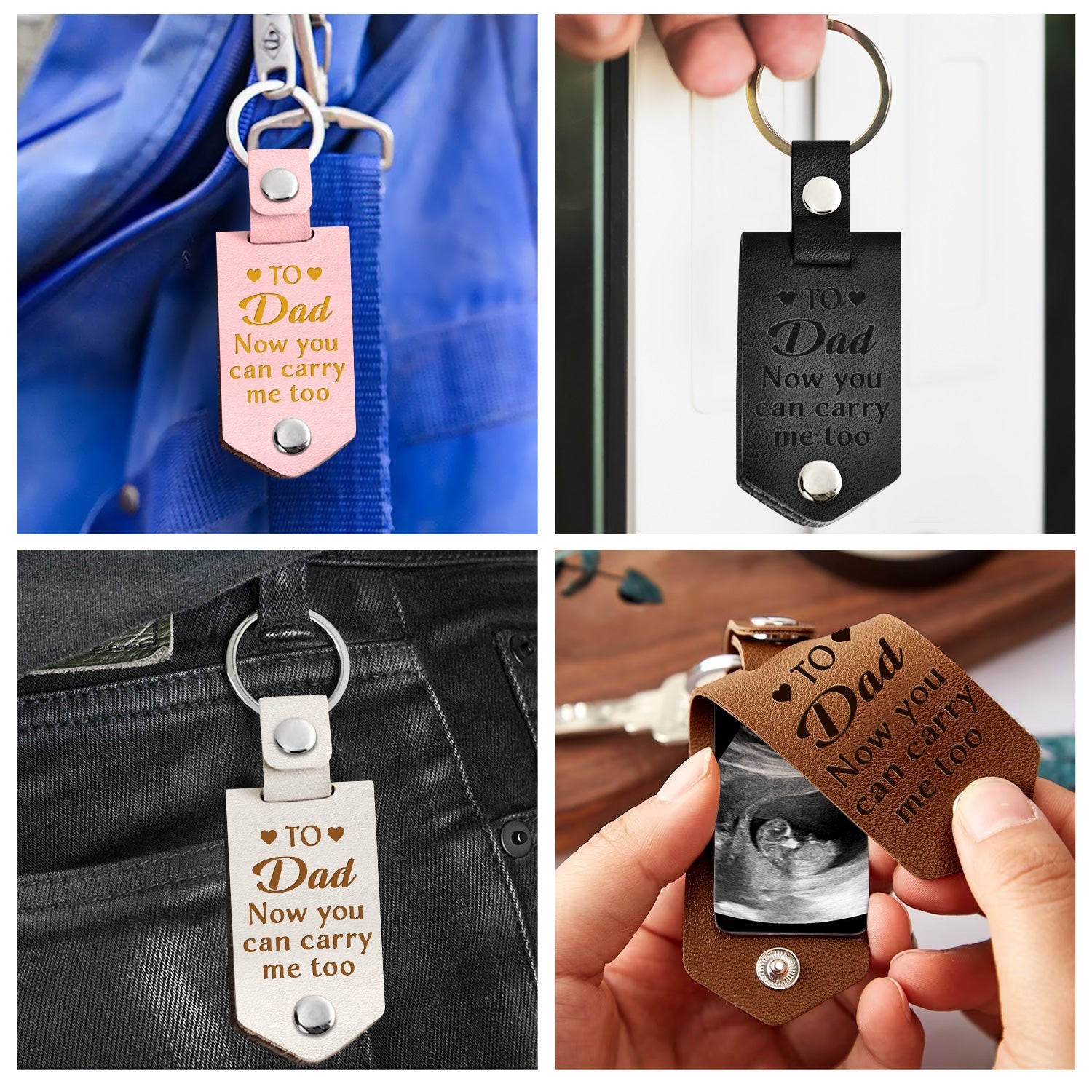 Custom Photo Daddy I Can't Wait To Meet You - Personalized Leather Photo Keychain-ilovevango