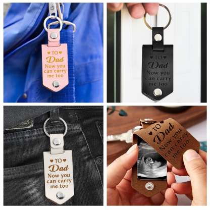 Custom Photo Daddy I Can't Wait To Meet You - Personalized Leather Photo Keychain-ilovevango