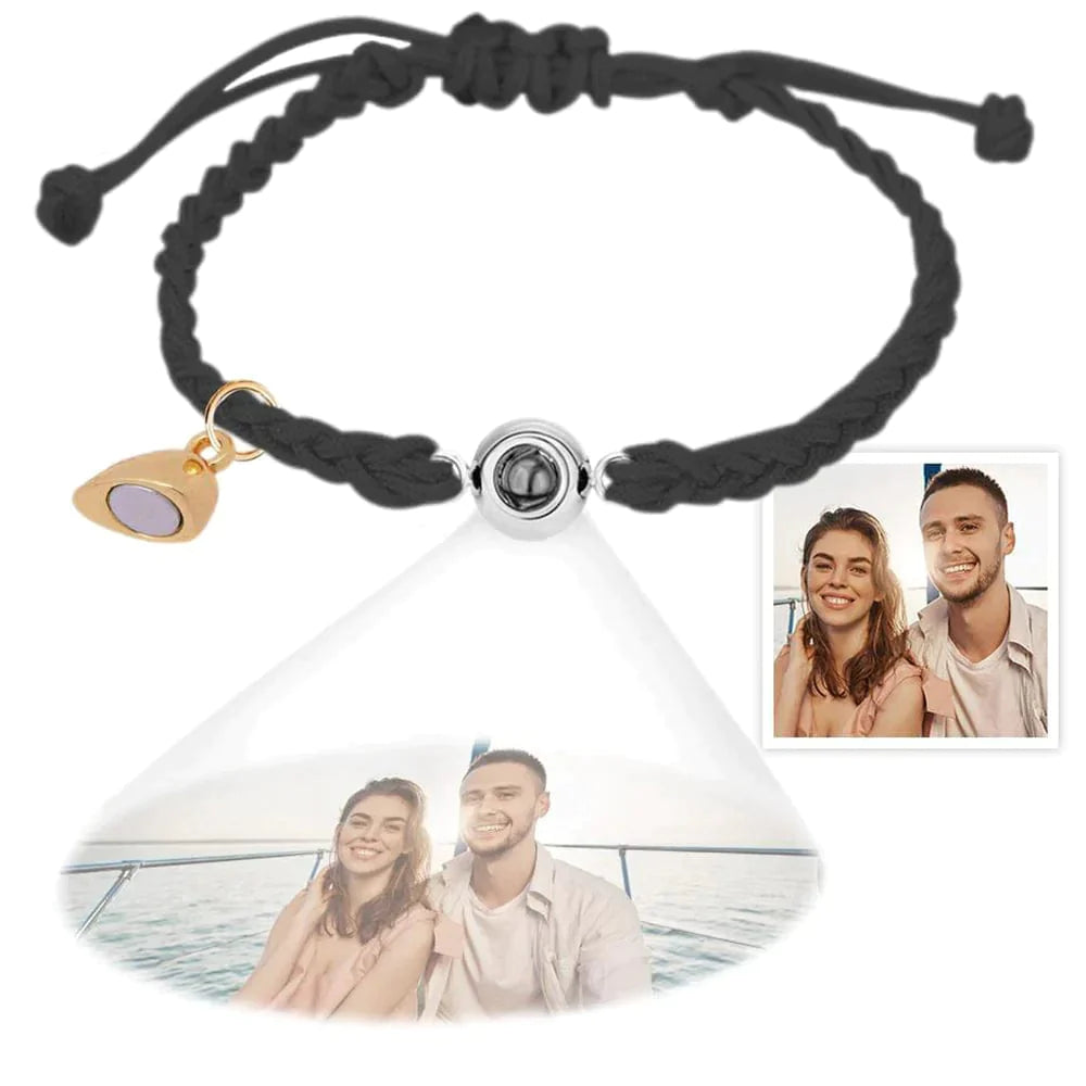 Custom Photo Projection Bracelet Simple Woven Heart Magnetic Bracelet Gift for Couple-ilovevango