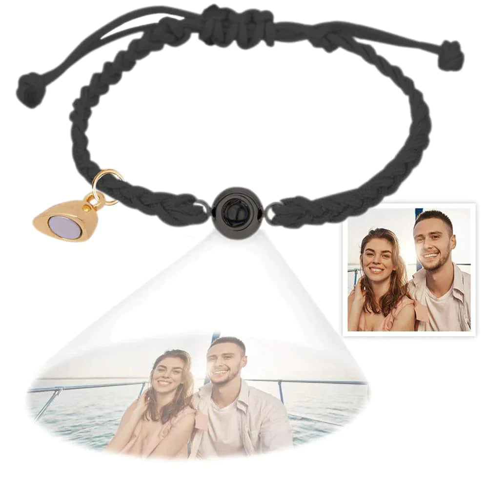 Custom Photo Projection Bracelet Simple Woven Heart Magnetic Bracelet Gift for Couple-ilovevango