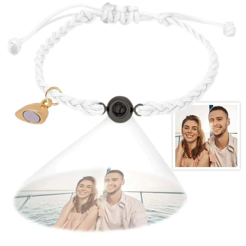 Custom Photo Projection Bracelet Simple Woven Heart Magnetic Bracelet Gift for Couple-ilovevango