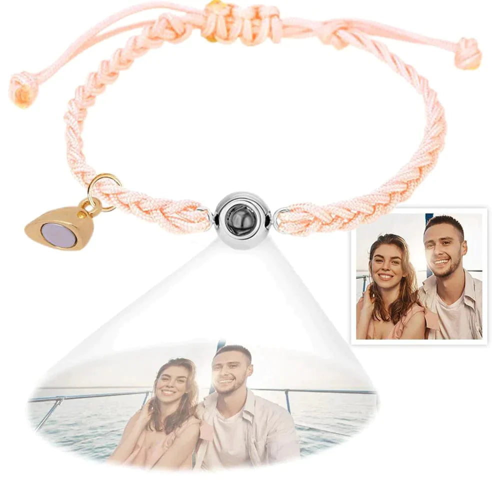 Custom Photo Projection Bracelet Simple Woven Heart Magnetic Bracelet Gift for Couple-ilovevango