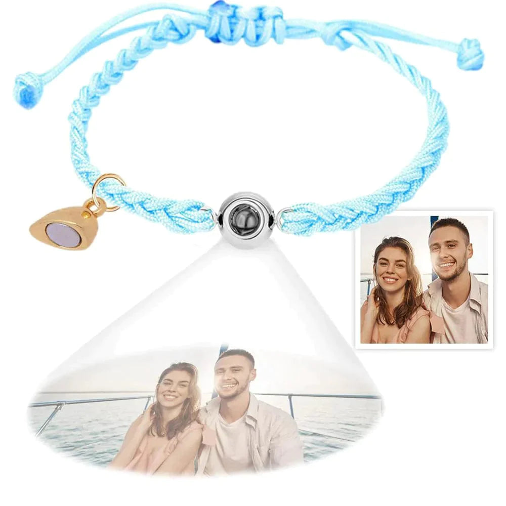 Custom Photo Projection Bracelet Simple Woven Heart Magnetic Bracelet Gift for Couple-ilovevango