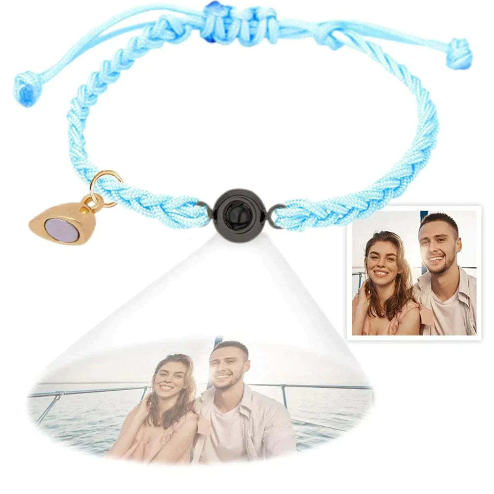 Custom Photo Projection Bracelet Simple Woven Heart Magnetic Bracelet Gift for Couple-ilovevango