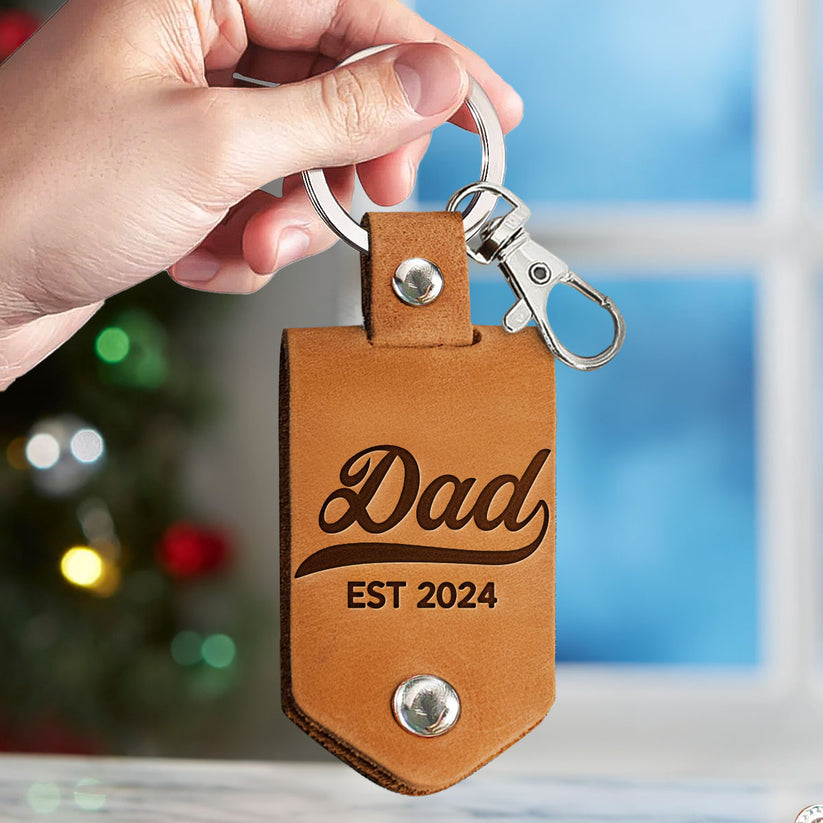 The Day You Became My Daddy First Time Dad - Personalized Leather Photo Keychain-ilovevango