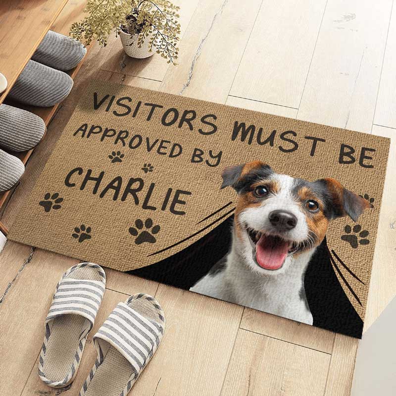 Custom Photo Visitors Must Be Approved By This Dog - Dog & Cat Personalized Custom Home Decor Decorative Mat - House Warming Gift For Pet Owners, Pet Lovers-ilovevango