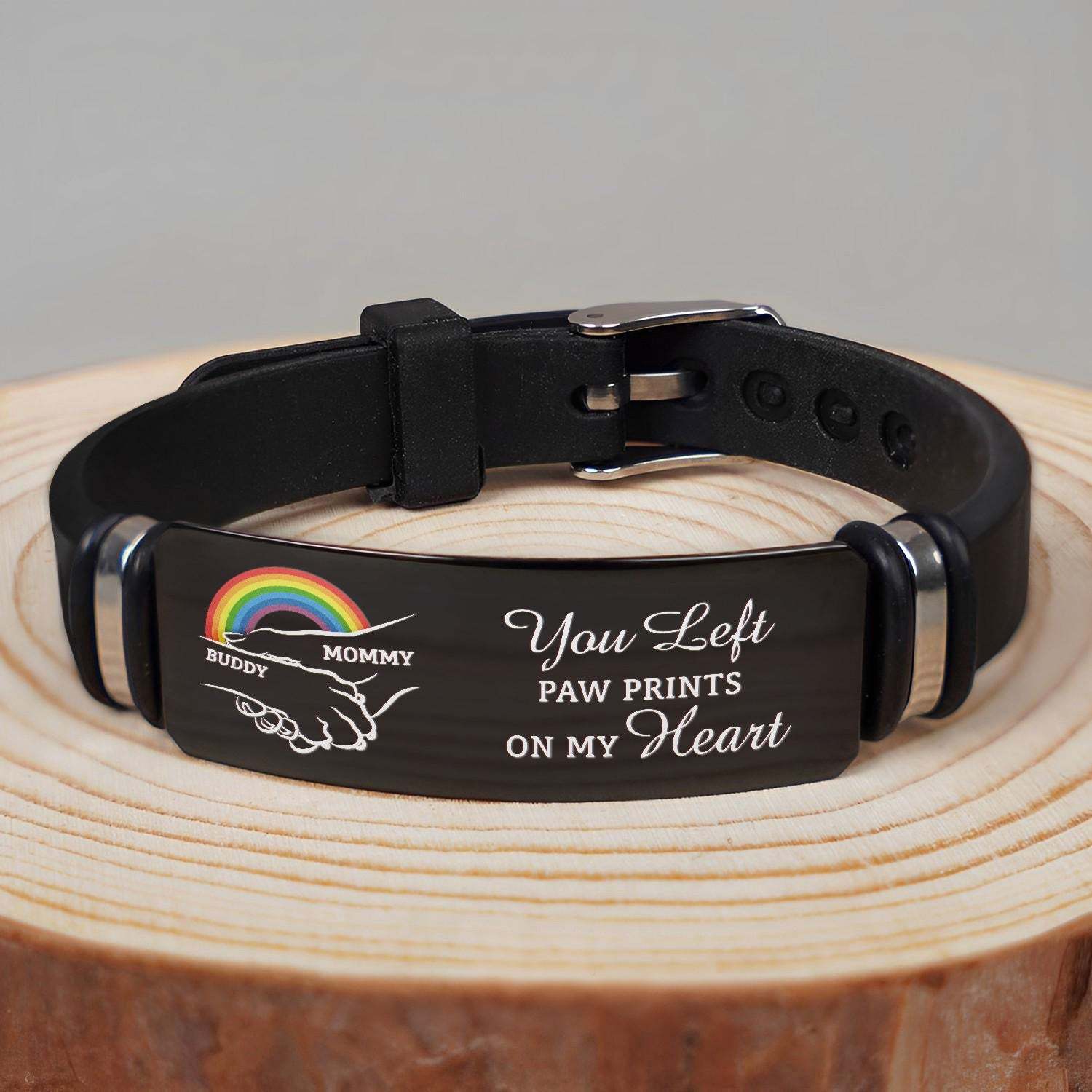 You Left Paw Prints On My Heart - Memorial Gift For Dog Lovers, Dog Mom, Dog Dad - Personalized Engraved Bracelet-ilovevango