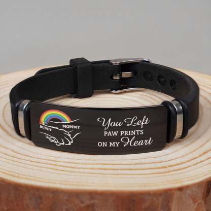 You Left Paw Prints On My Heart - Memorial Gift For Dog Lovers, Dog Mom, Dog Dad - Personalized Engraved Bracelet-ilovevango