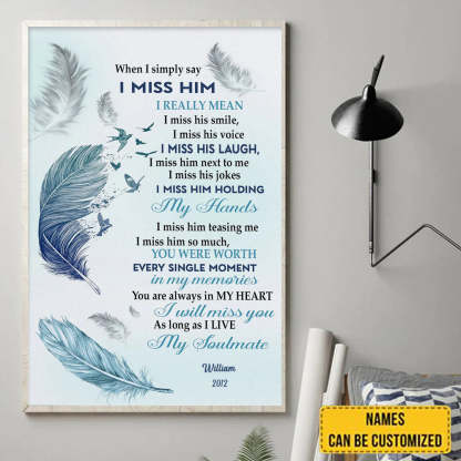 When I Simply Say I Miss Him Canvas, Husband Memorial Wall Decor, Loss Of Loved One, Remembrance Gift-ilovevango
