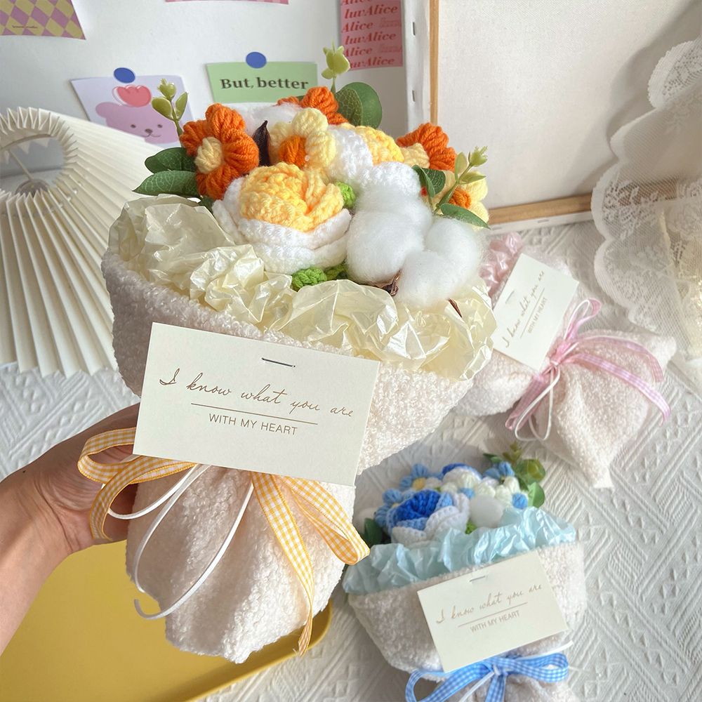 Mother's Day Gift Crochet Flowers Bouquet Handmade Knitted Flowers Bouquet Gift For Her-ilovevango