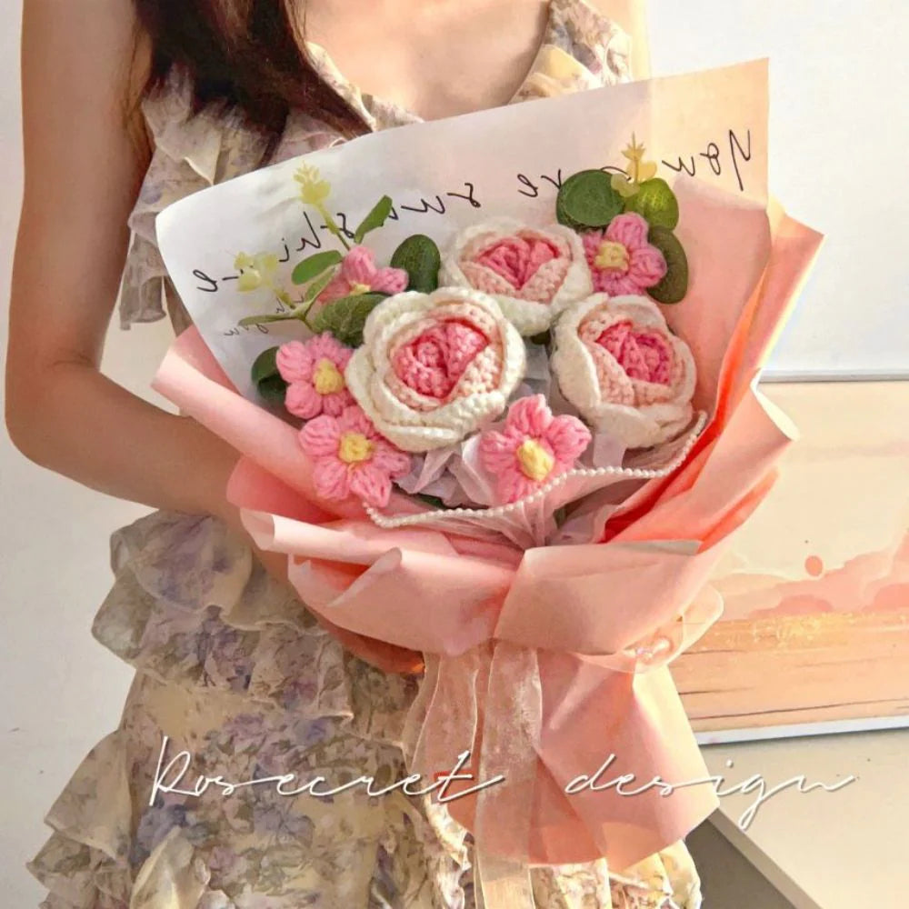 Mother's Day Gift Crochet Flowers Bouquet Handmade Knitted Roses Bouquet Gift For Her-ilovevango