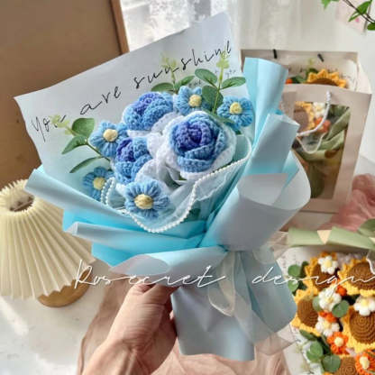 Mother's Day Gift Crochet Flowers Bouquet Handmade Knitted Roses Bouquet Gift For Her-ilovevango