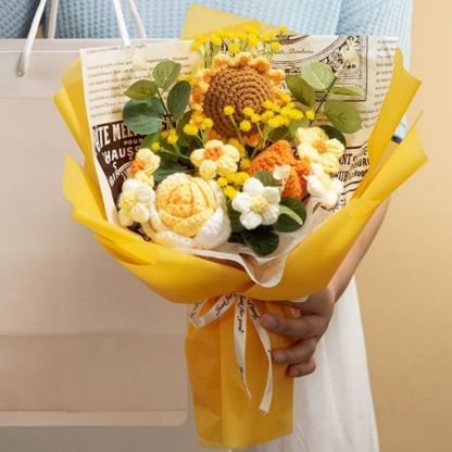 Mother's Day Gift Crochet Flowers Bouquet Handmade Knitted Sunflower Bouquet Gift For Her-ilovevango