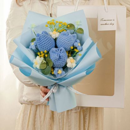 Mother's Day Gift Crochet Flowers Bouquet Handmade Knitted Tulip Bouquet Gift For Her-ilovevango