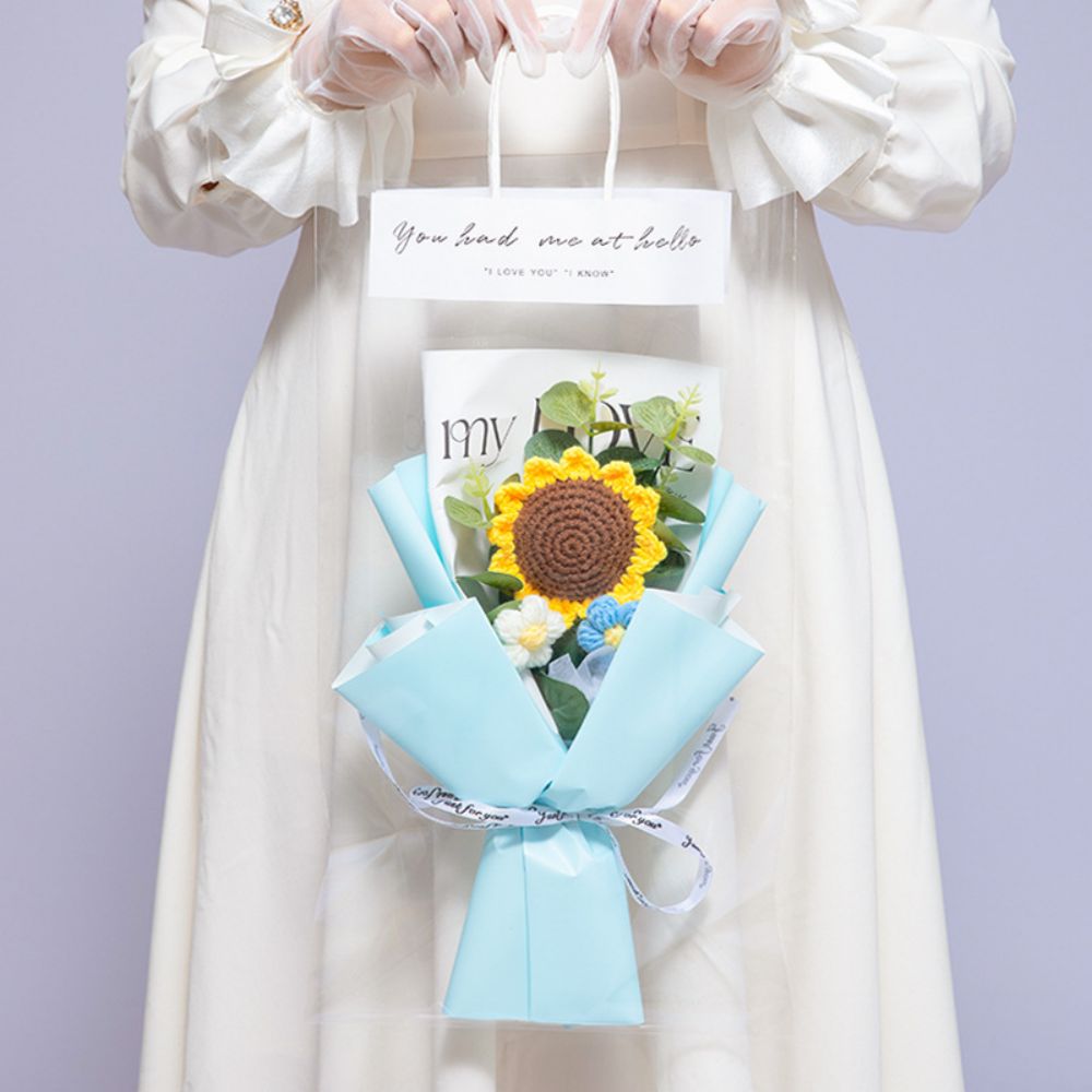 Mother's Day Gift Crochet Flowers Bouquet Handmade Knitted Sunflower Bouquet-ilovevango