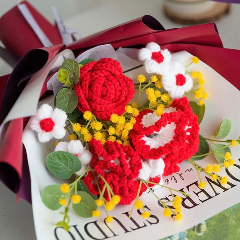 Mother's Day Gift Crochet Flowers Bouquet Handmade Knitted Carnation Bouquet With Light Strip Gift For Her-ilovevango