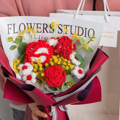 Mother's Day Gift Crochet Flowers Bouquet Handmade Knitted Carnation Bouquet With Light Strip Gift For Her-ilovevango