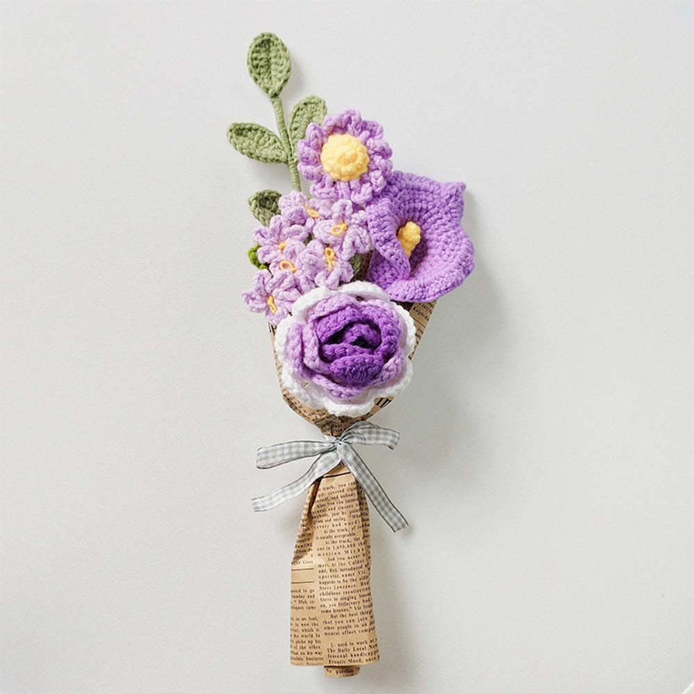 Mother's Day Gift Crochet Flowers Bouquet Handmade Knitted Rose Bouquet Gift For Her-ilovevango