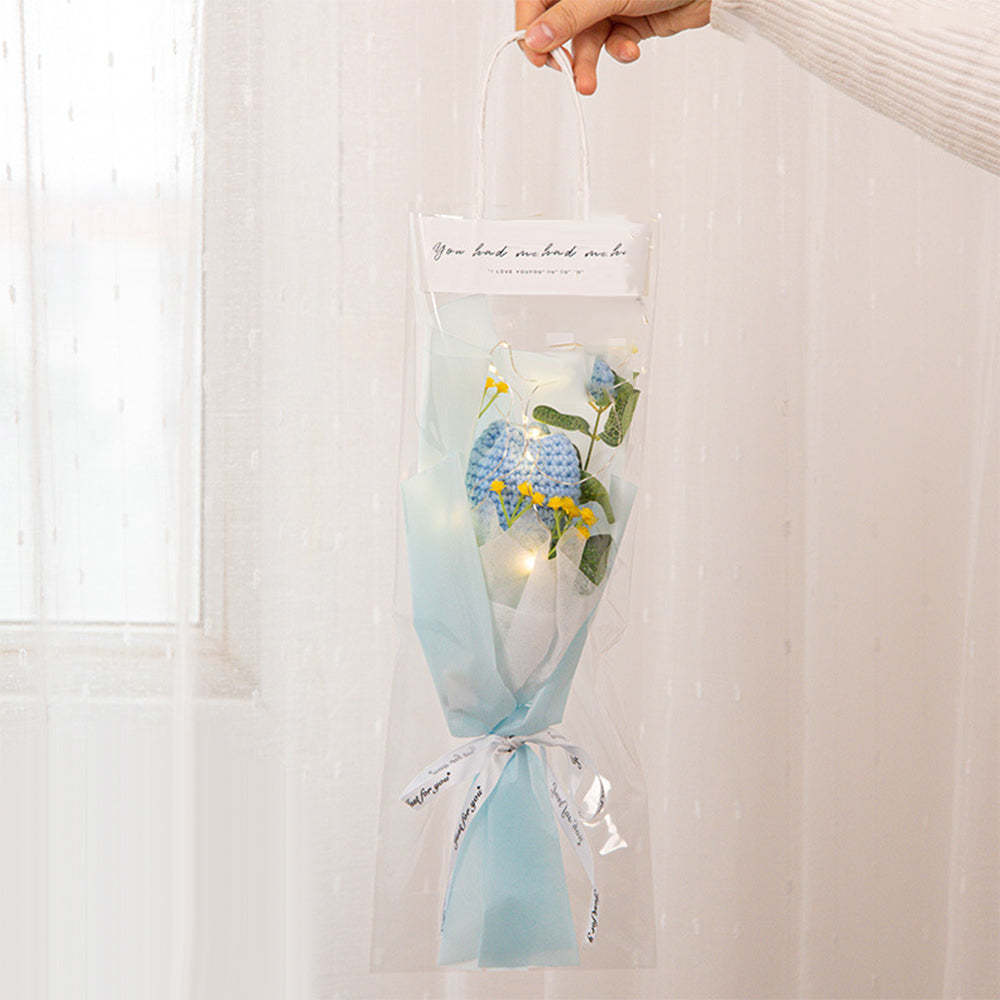 Mother's Day Gift Crochet Flowers Bouquet Handmade Knitted Tulip Carnation Bouquet With Light Strip Gift For Her-ilovevango