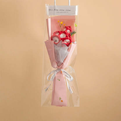 Mother's Day Gift Crochet Flowers Bouquet Handmade Knitted Tulip Carnation Bouquet With Light Strip Gift For Her-ilovevango