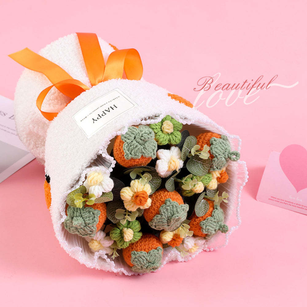 Mother's Day Gift Crochet Flowers Bouquet Handmade Knitted Strawberry Bouquet With Light Strip Gift For Lovers-ilovevango