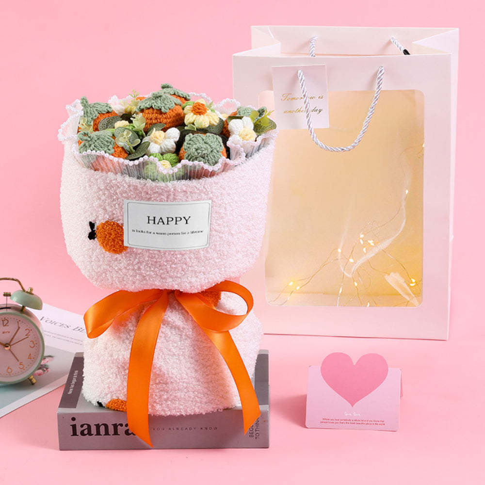 Mother's Day Gift Crochet Flowers Bouquet Handmade Knitted Strawberry Bouquet With Light Strip Gift For Lovers-ilovevango