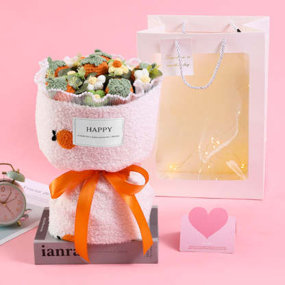 Mother's Day Gift Crochet Flowers Bouquet Handmade Knitted Strawberry Bouquet With Light Strip Gift For Lovers-ilovevango