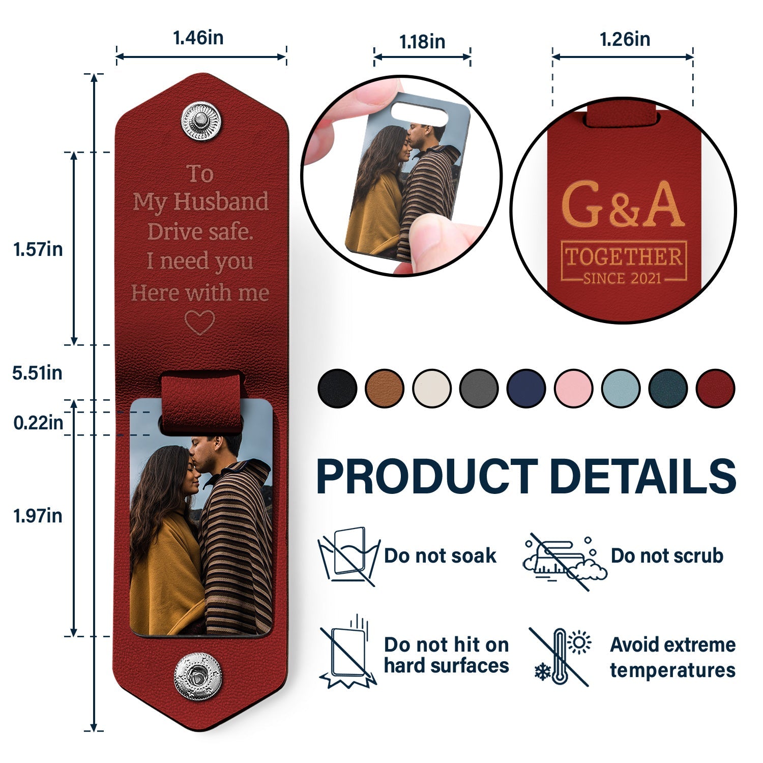 Custom Photo Together Since Drive Safe I Need You Here With Me - Gift For Boyfriends, Husbands, Couples - Personalized Leather Photo Keychain-ilovevango