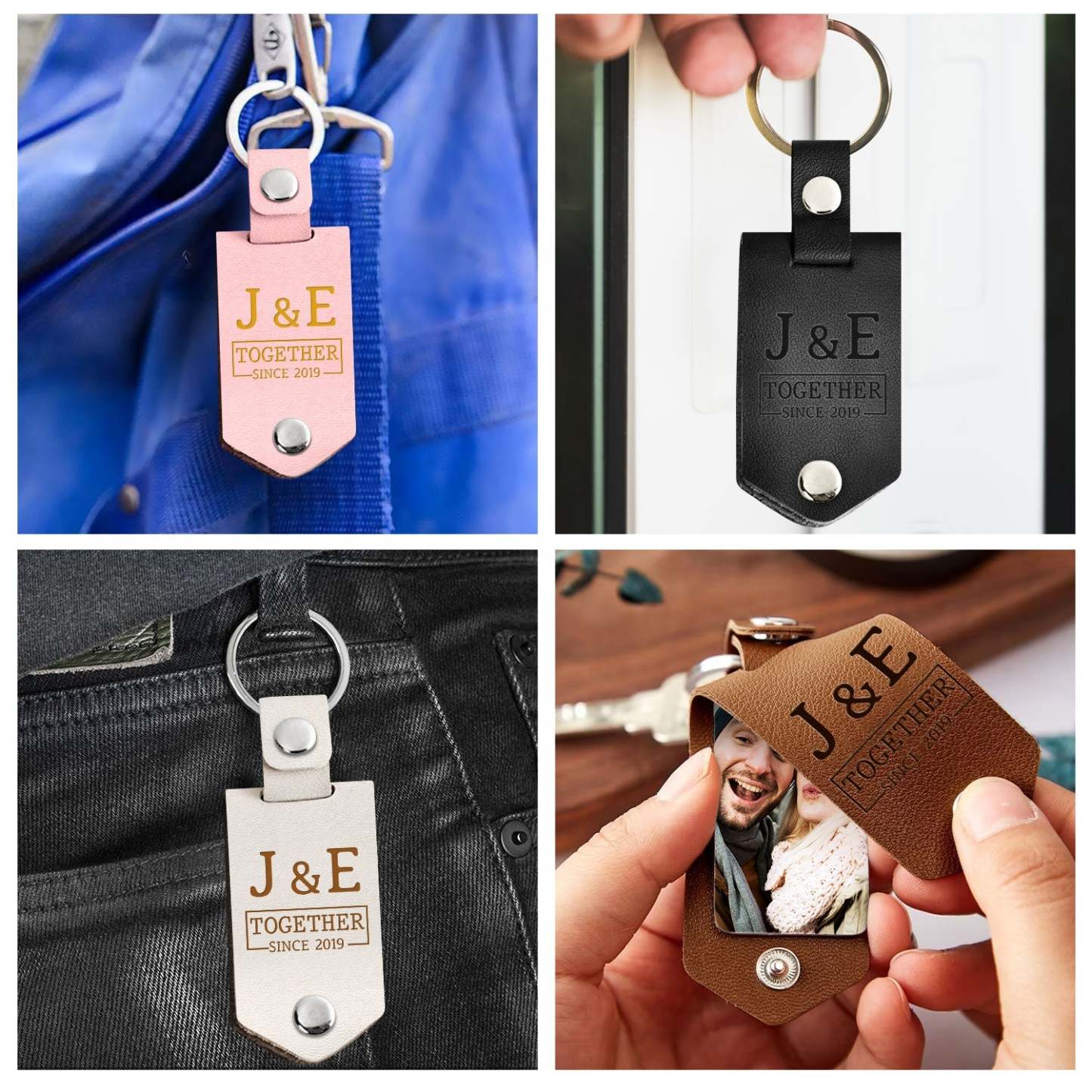 Custom Photo Together Since Drive Safe I Need You Here With Me - Gift For Boyfriends, Husbands, Couples - Personalized Leather Photo Keychain-ilovevango