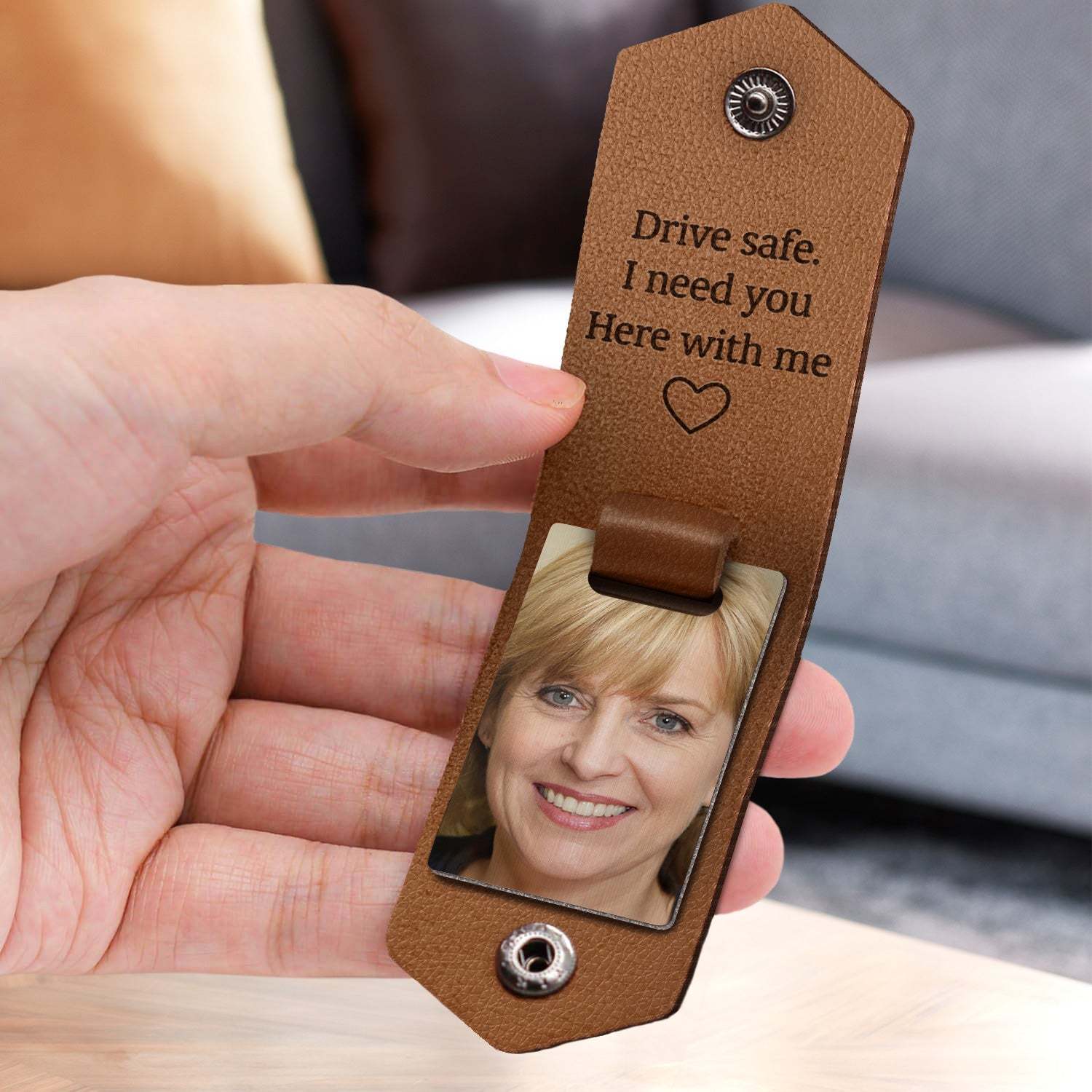 Custom Photo Drive Safe I Need You Here With Me - Gift For Couple, Besties, Friends, Family - Personalized Leather Photo Keychain-ilovevango