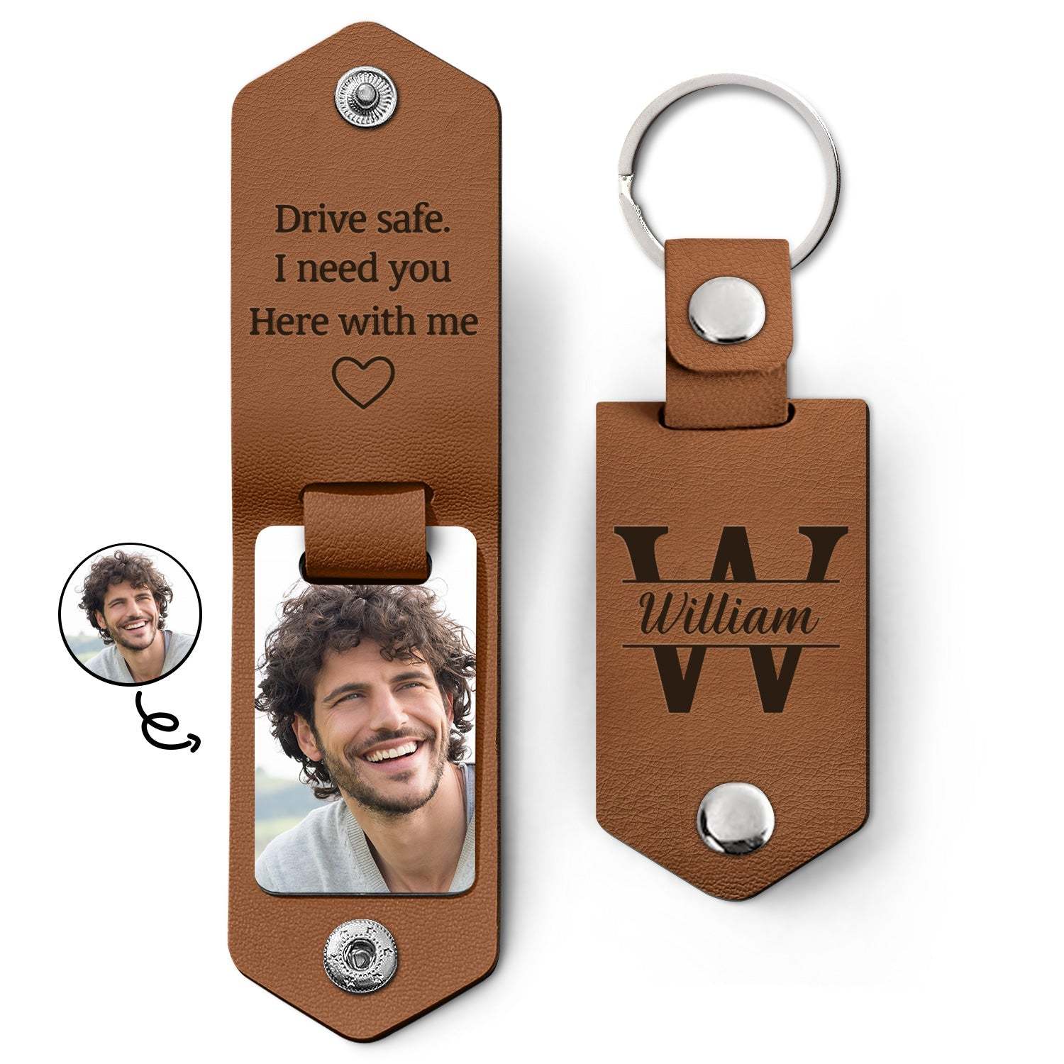 Custom Photo Drive Safe I Need You Here With Me - Gift For Couple, Besties, Friends, Family - Personalized Leather Photo Keychain-ilovevango