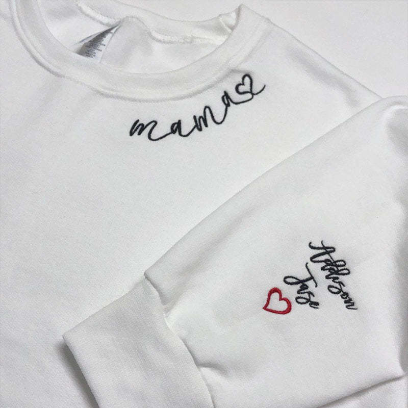 Custom Mama Embroidered Sweatshirt with Kids Names sleeve-New Mom Gift Personalized, Mother's Day