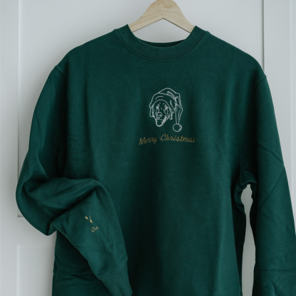 Custom Embroidered Outline Pet Portrait Christmas Sweatshirt Hoodie T-shirt