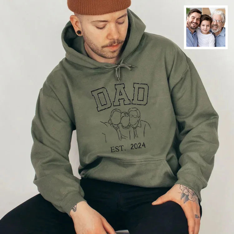 Custom Embroidered Portrait Sweatshirt - Commemorate a Special Year with Personalized Family Art, Perfect Gift for Dad-ilovevango