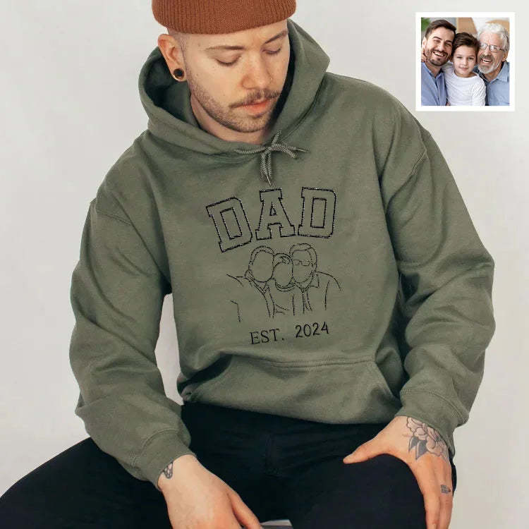 Custom Embroidered Portrait Sweatshirt - Commemorate a Special Year with Personalized Family Art, Perfect Gift for Dad-ilovevango