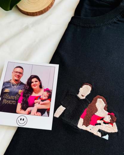 Pamaviva Custom Full Color Portrait Embroidery Hoodie Personalized Family Photo Sweatshirt Gift For Parents Fathers Day Mothers Day