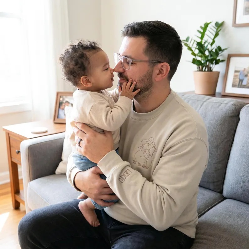 Pamaviva Custom Dad Portrait Outline Embroidered Sweatshirt Personalized Papà Papá Pai Gift