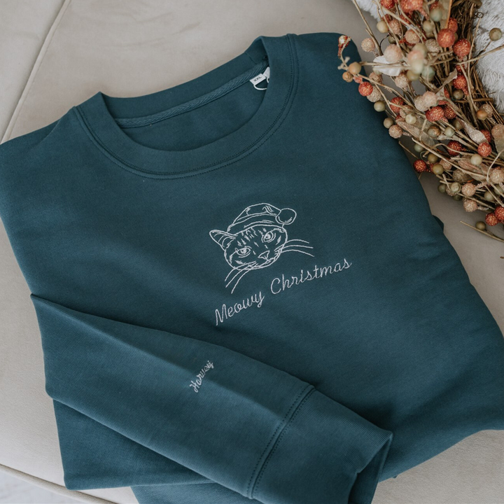 Custom Embroidered Outline Pet Portrait Christmas Sweatshirt Hoodie T-shirt