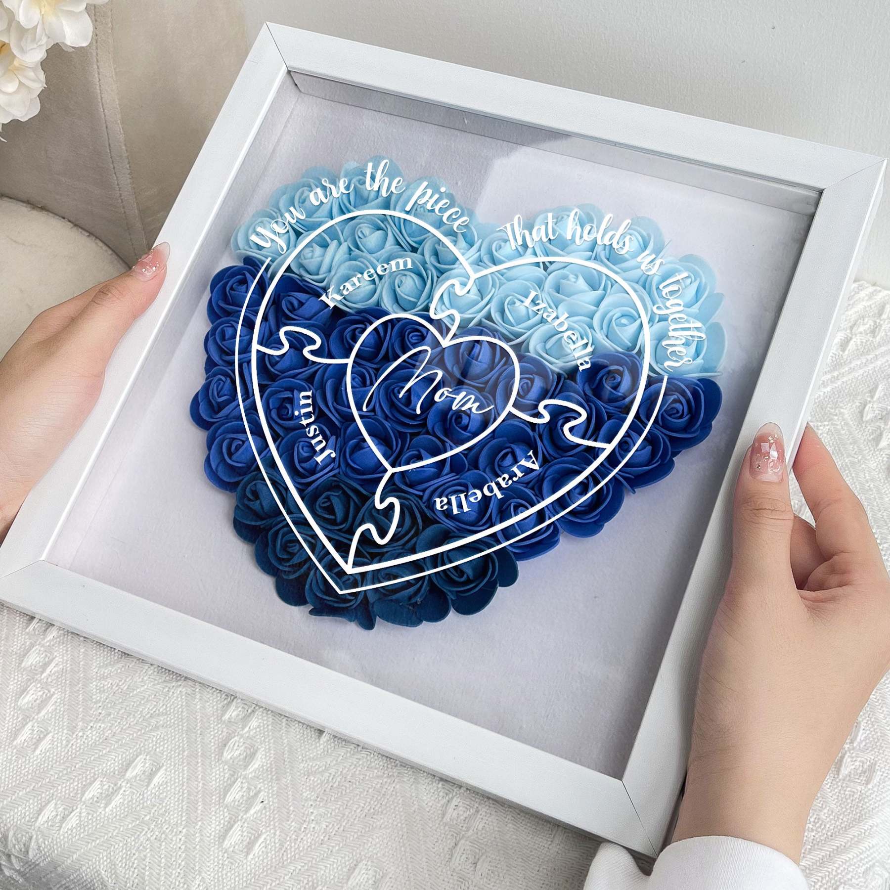 You Are The Piece That Hold Us Together - Personalized Flower Shadow Box