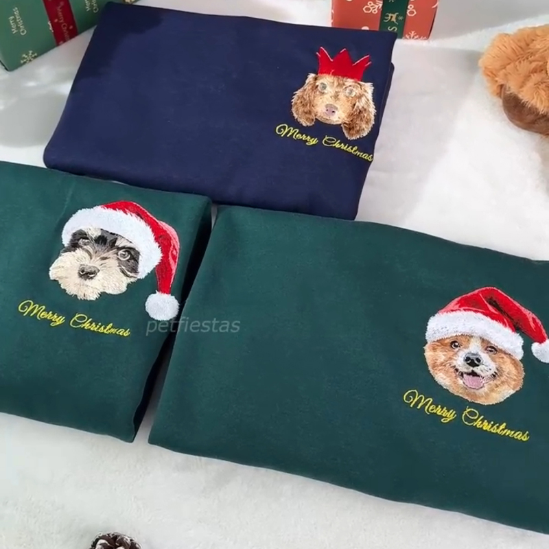 Custom Pet Portrait Christmas Sweatshirt, Personalized Dog Face Holiday Gift for Pet Lovers