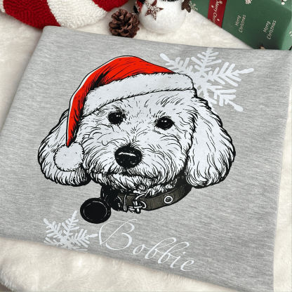 Vintage Custom Santa Paws Christmas Dog Santa Hat Graphic Crewneck T-shirt