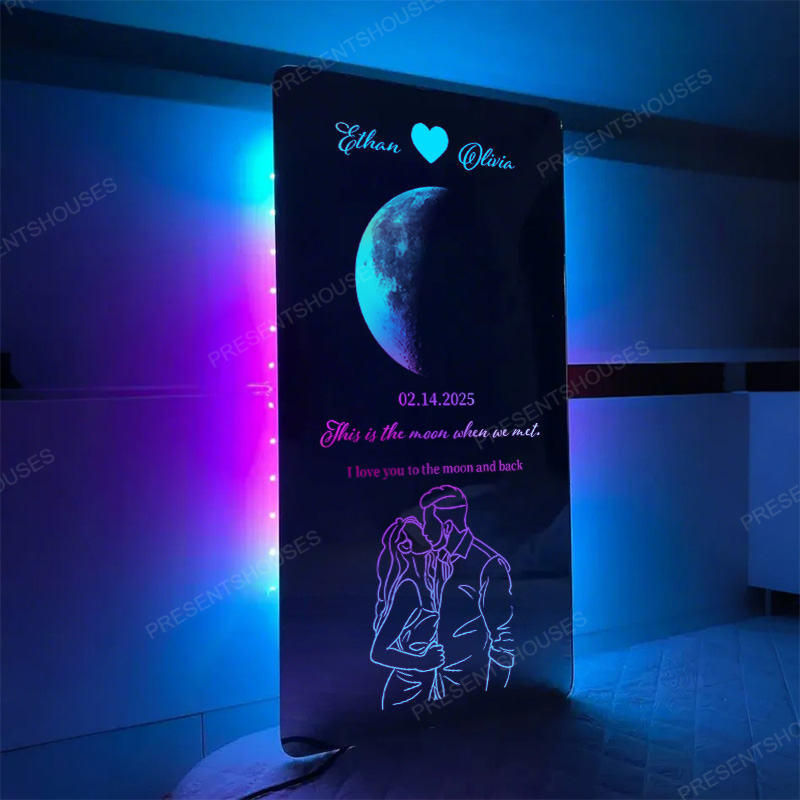 🌙Custom Valentine's Day Silhouette Photo Anniversary Moon Phase Mirror Light