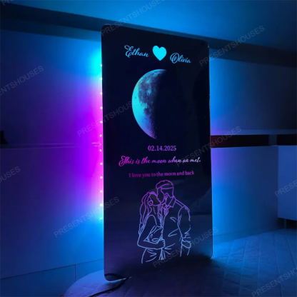 🌙Custom Valentine's Day Silhouette Photo Anniversary Moon Phase Mirror Light
