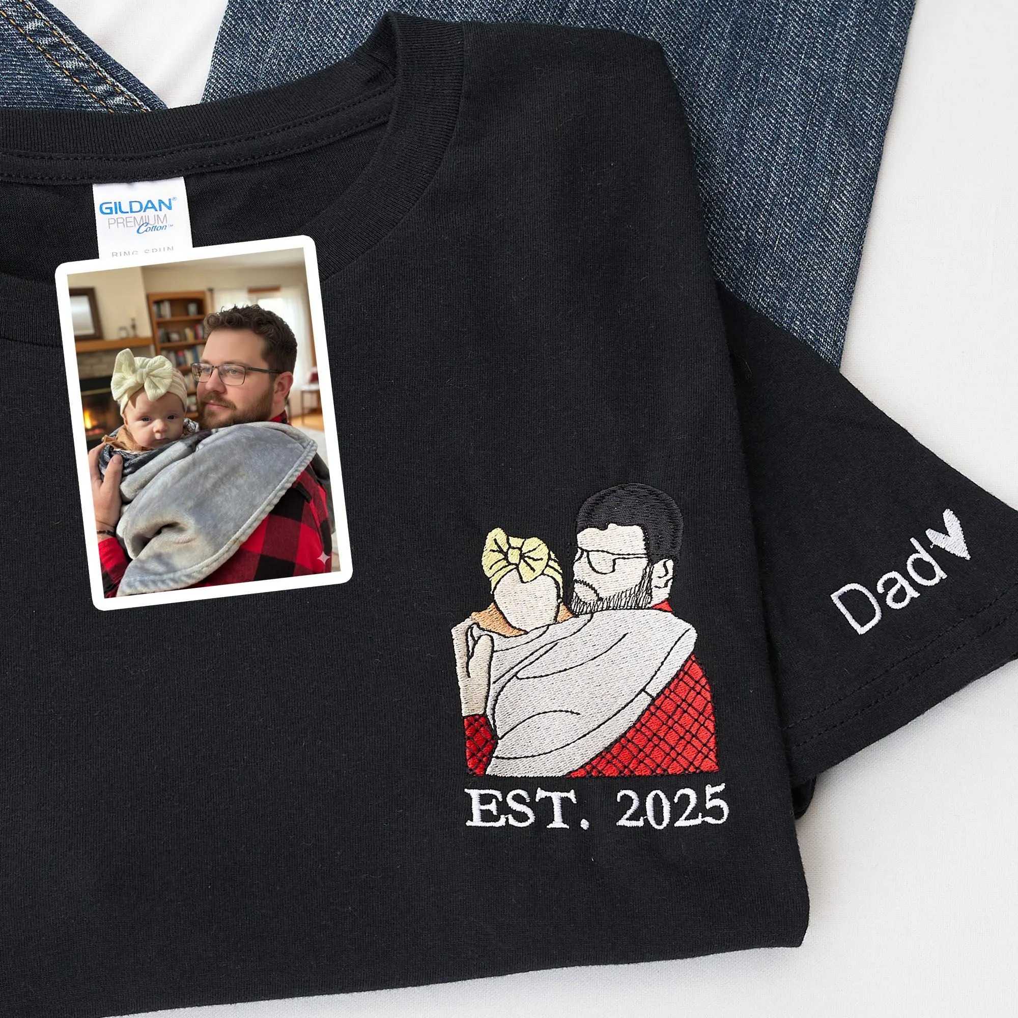 Custom Embroidered Photo Portrait Sweatshirt For dad,papa,papà,papá,pai