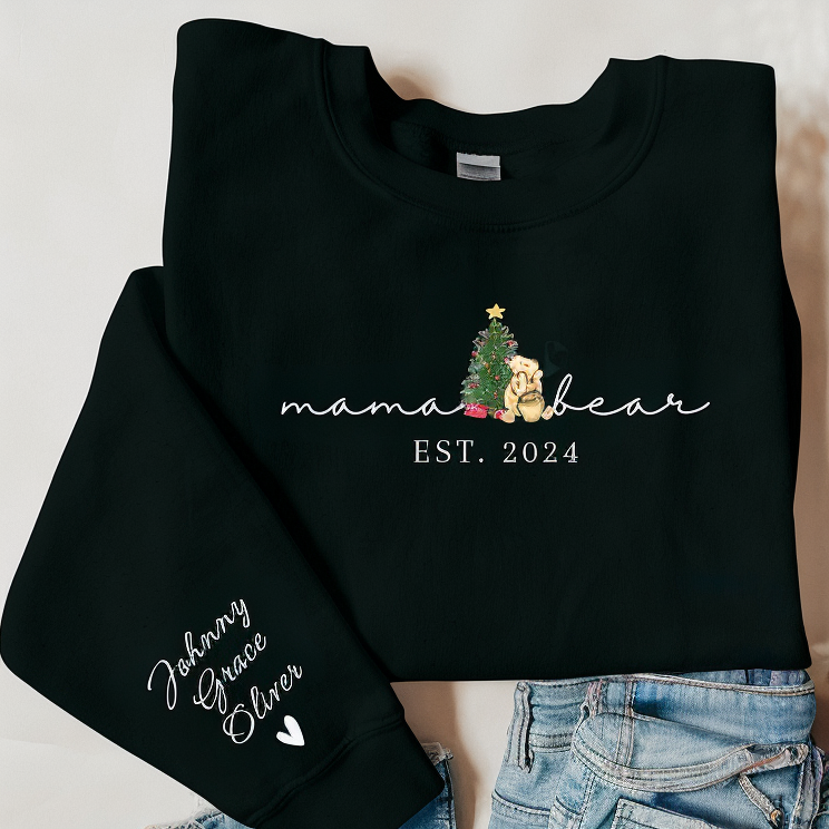 Mama Bear-Custom Mama Sweatshirt with Kids Names On Sleeve,Christmas Gift For Mom-ilovevango